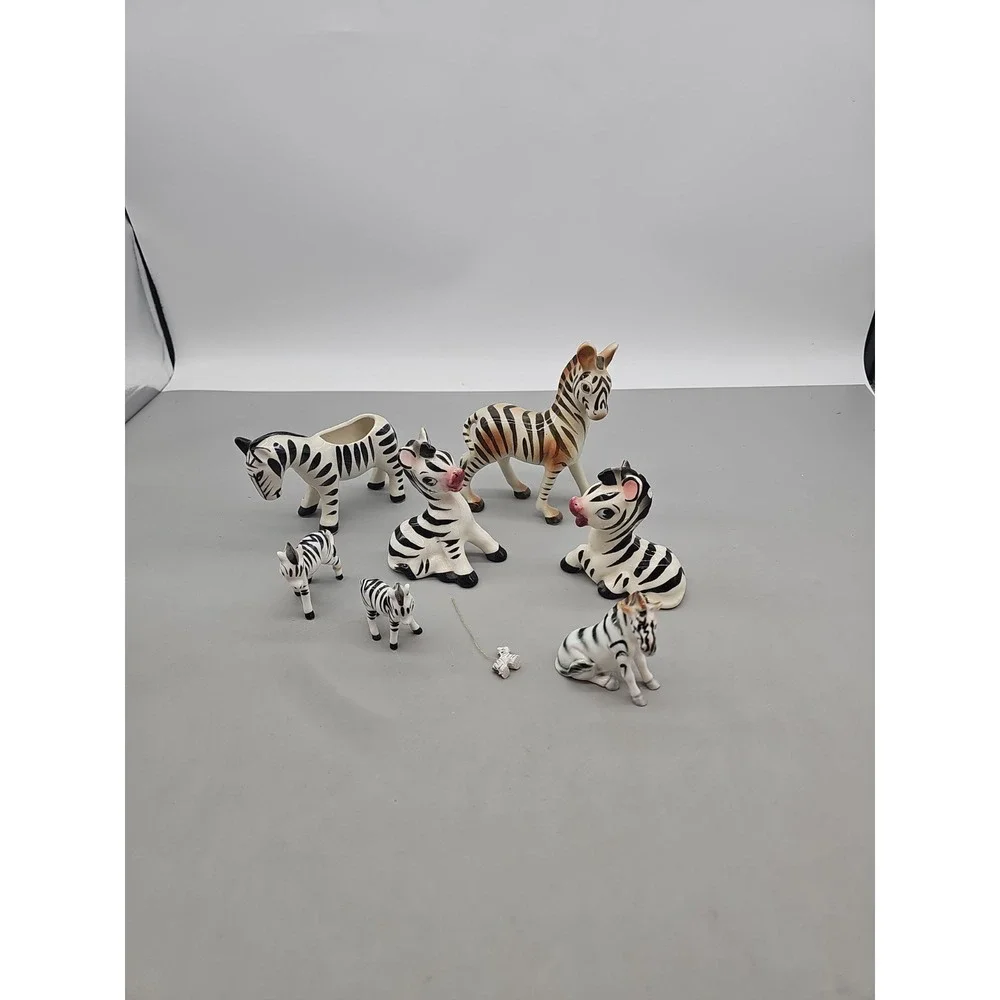 Vintage Collectible 8 Bone China Zebra Family Wild Animal Figurines Japan